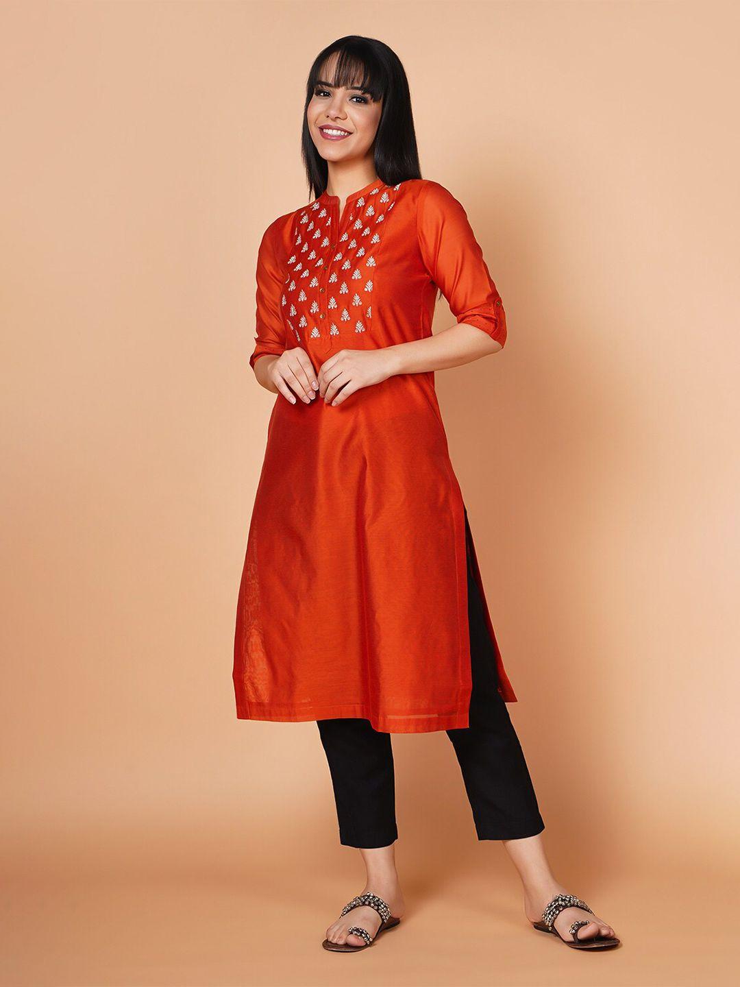 barara ethnic women ethnic motifs yoke design thread work pure cotton kurta