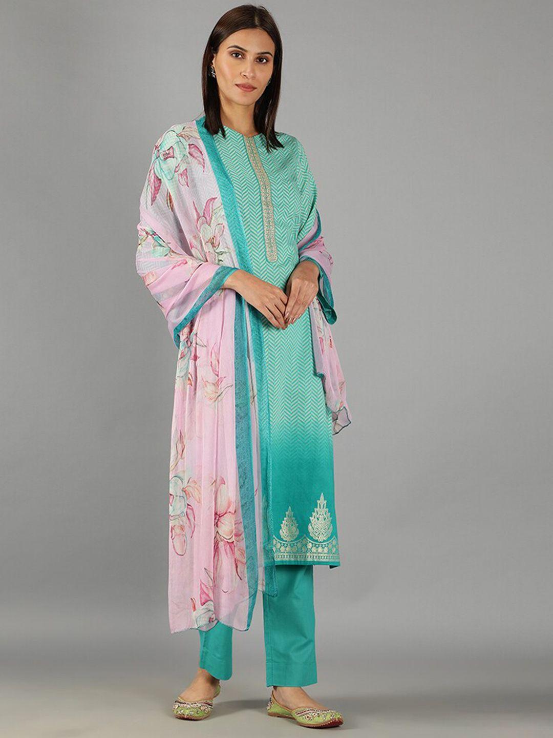 barara ethnic women floral printed pure cotton kurta with trousers & with dupatta