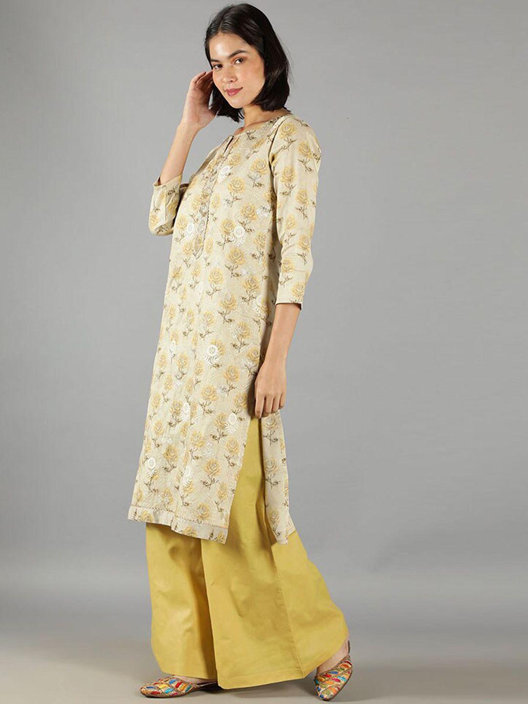 barara ethnic women floral printed sequinned pure cotton kurta with palazzos & dupatta