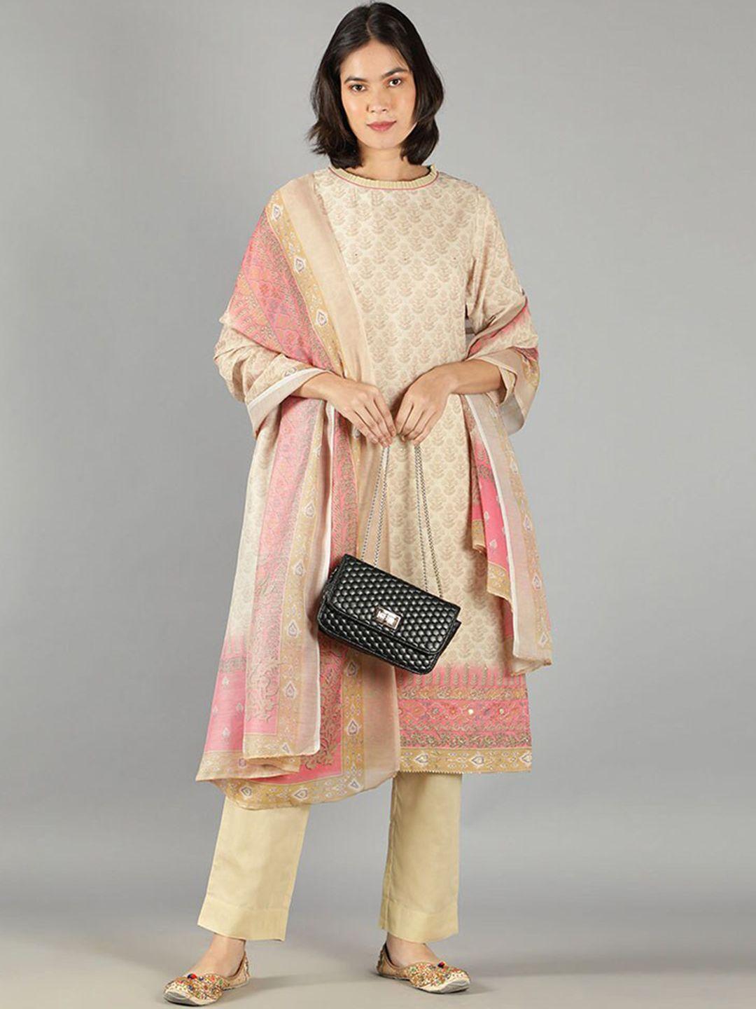 barara ethnic women printed beads and stones pure cotton kurta with trousers & dupatta