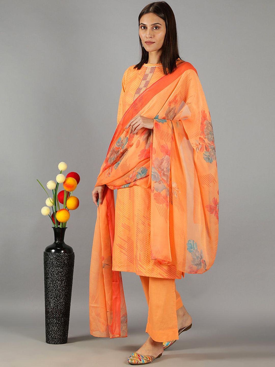 barara ethnic women printed pure cotton kurta with trousers & dupatta
