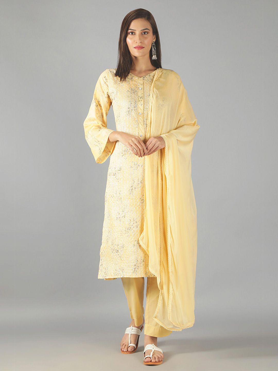 barara ethnic women printed thread work pure cotton kurta with trousers & dupatta