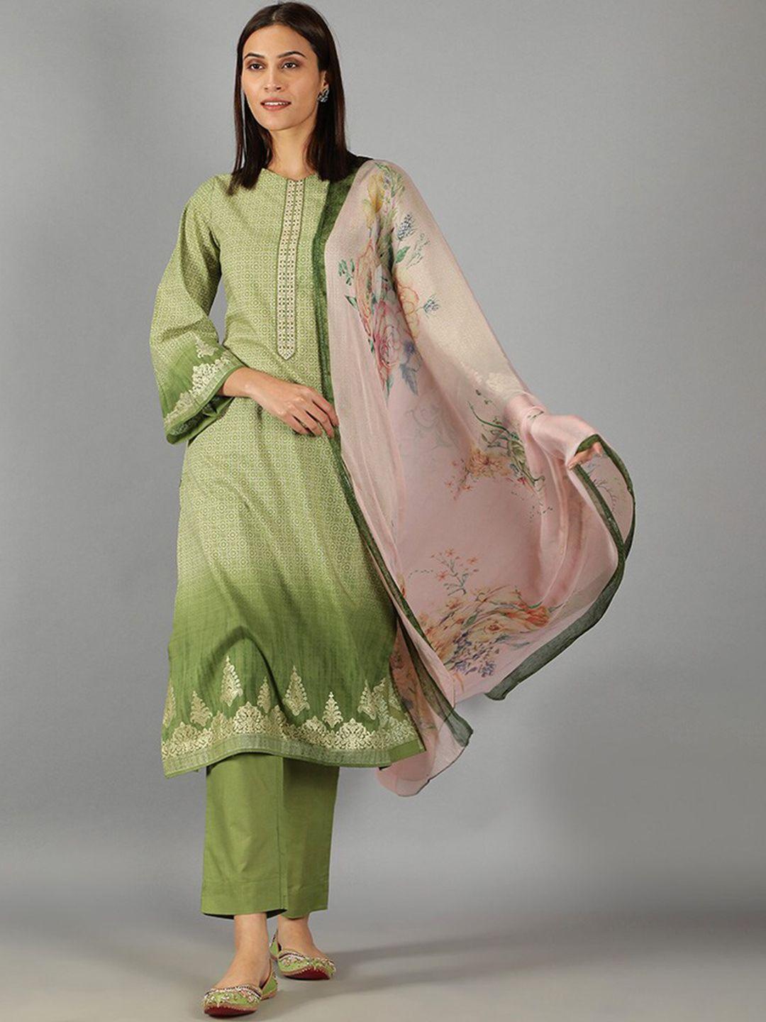 barara ethnic women pure cotton ethnic motifs printed kurta with trousers & with dupatta