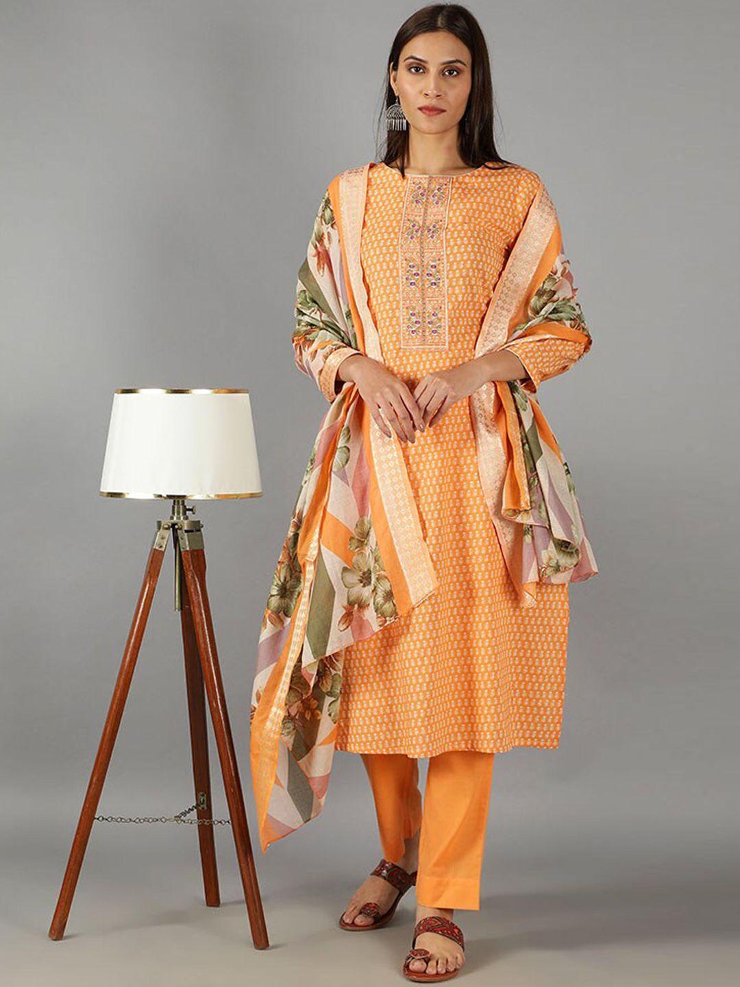barara ethnic women pure cotton floral printed kurta with trousers & with dupatta