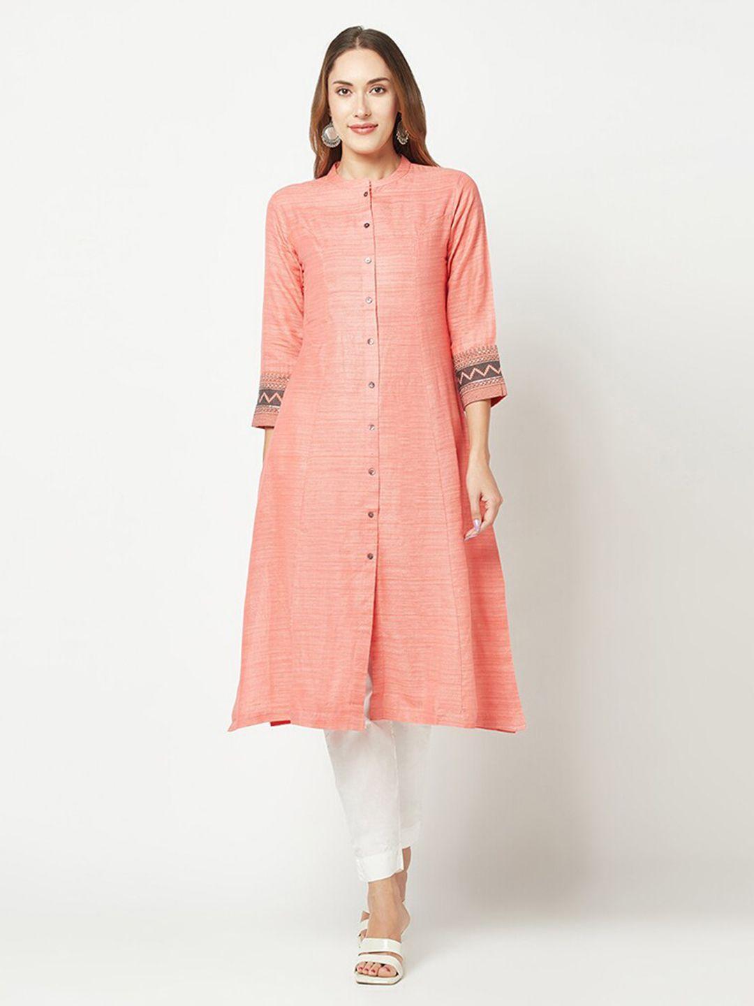 barara ethnic woven design mandarin collar thread work kurta