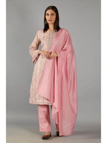 barara ethnics baby pink straight cotton kurta set with dupatta