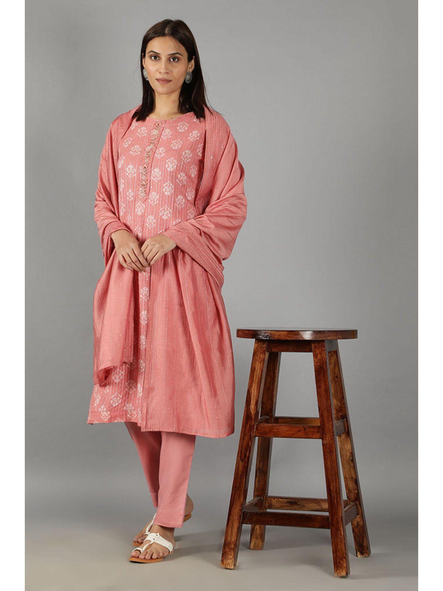 barara ethnics pink printed kurta set
