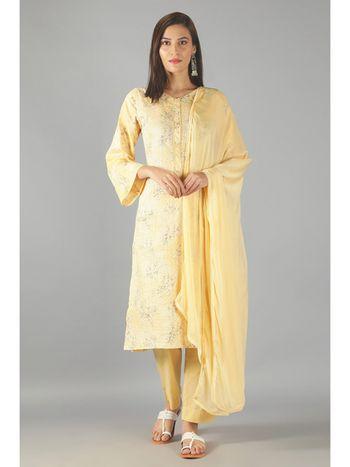barara ethnics yellow printed straight kurta set