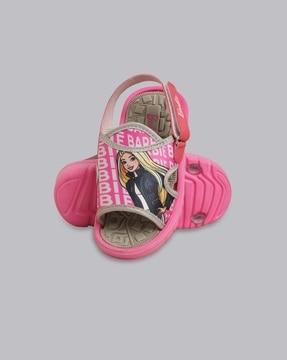 barbie print flat sandals with velcro fastening
