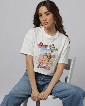 barbie print boxy fit crew-neck crop t-shirt