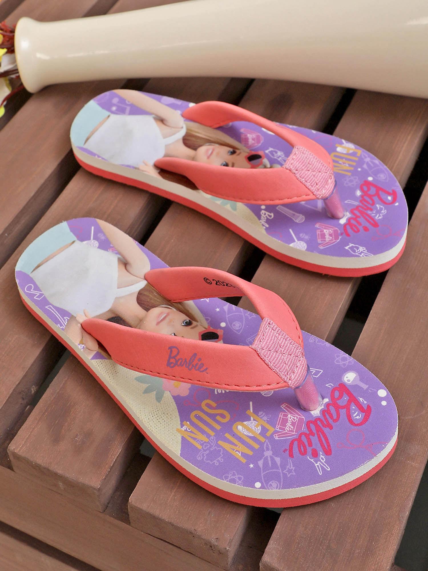 barbie printed kids girls purple flipflops