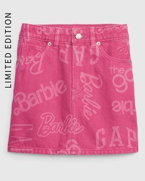 barbie typography logo denim skirt with washwell