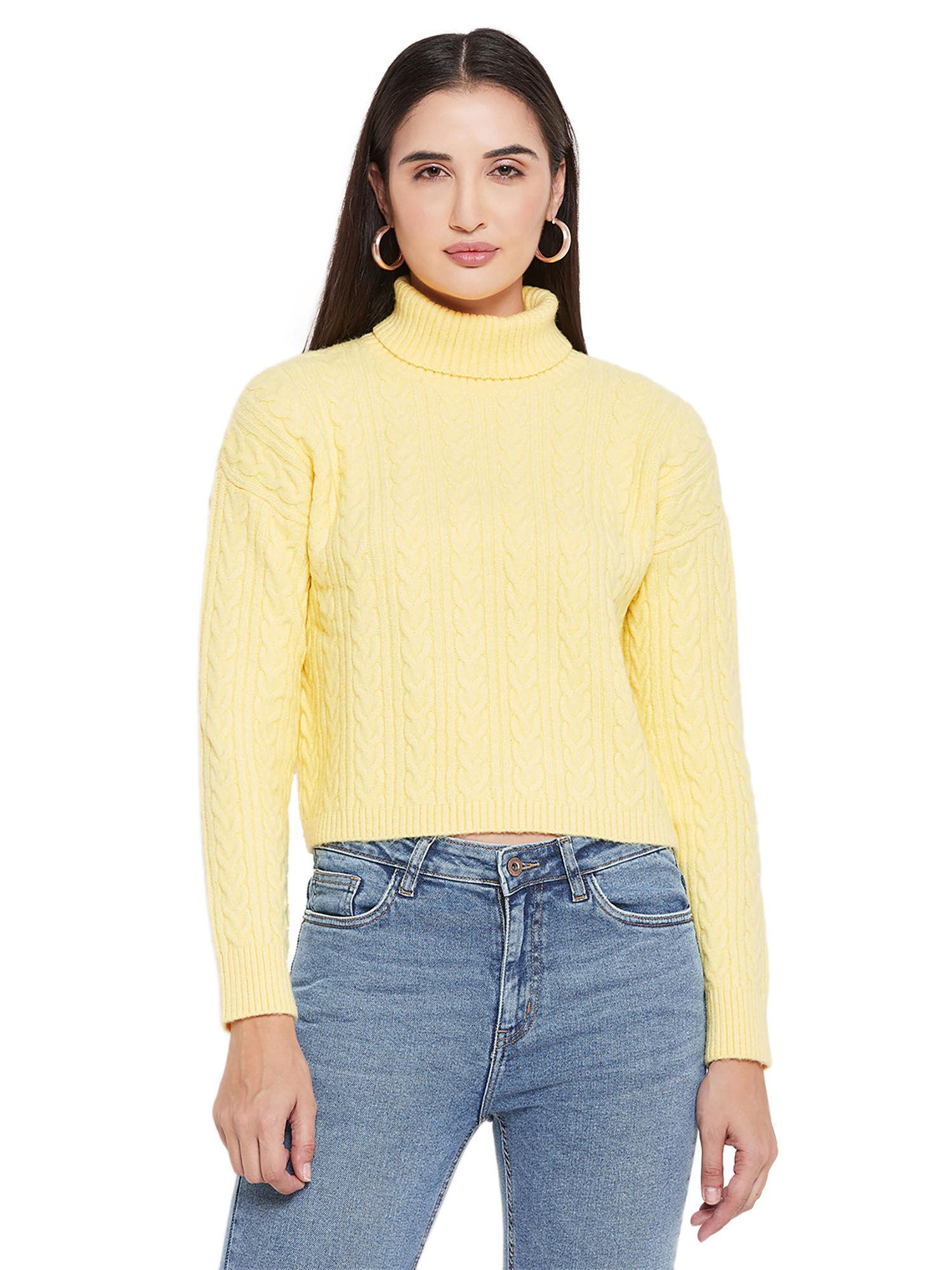 barcelona cable knit lemon yellow turtle neck sweater
