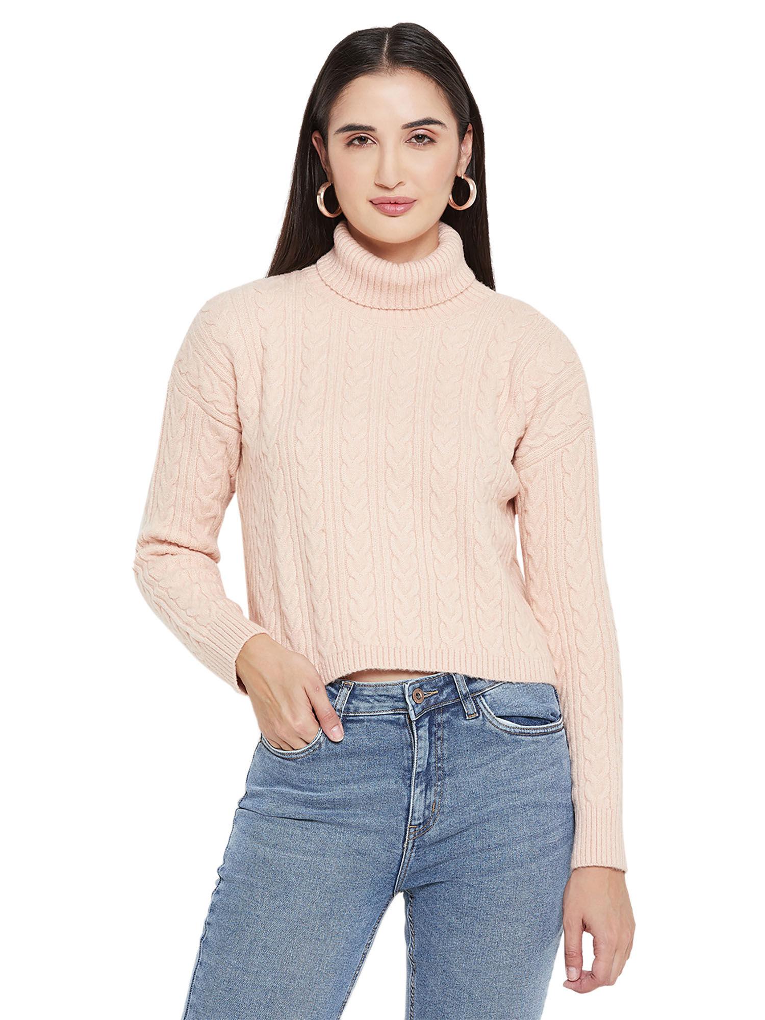 barcelona cable knit light peach turtle neck sweater