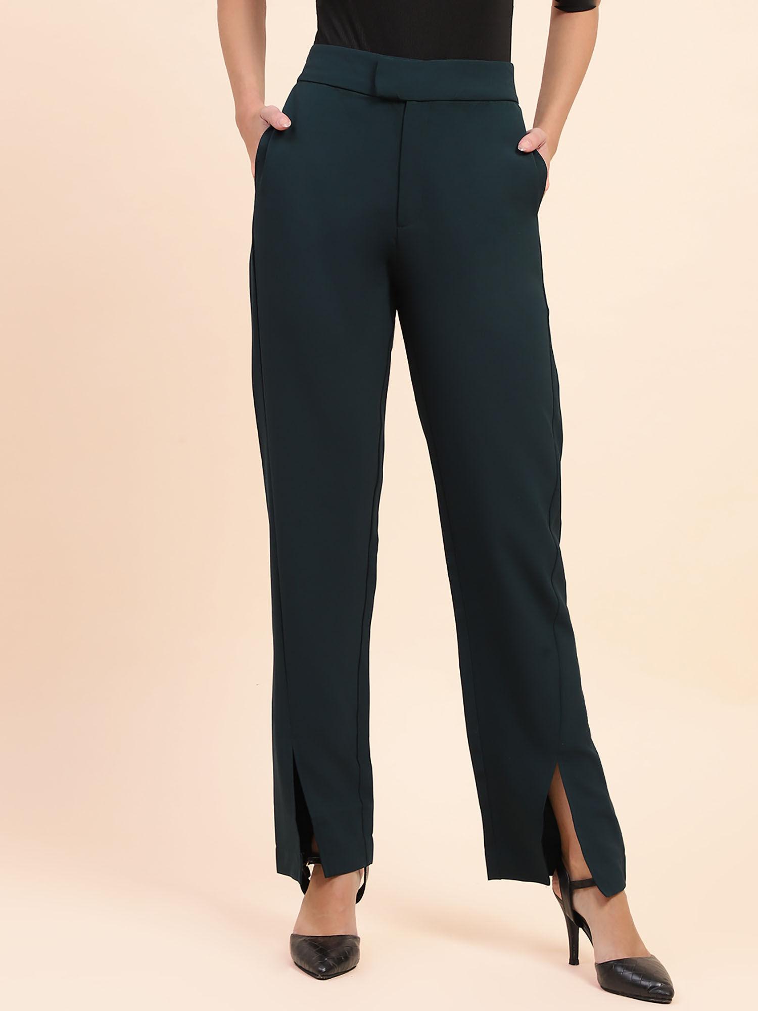 barcelona side slit salem blue straight fit trousers