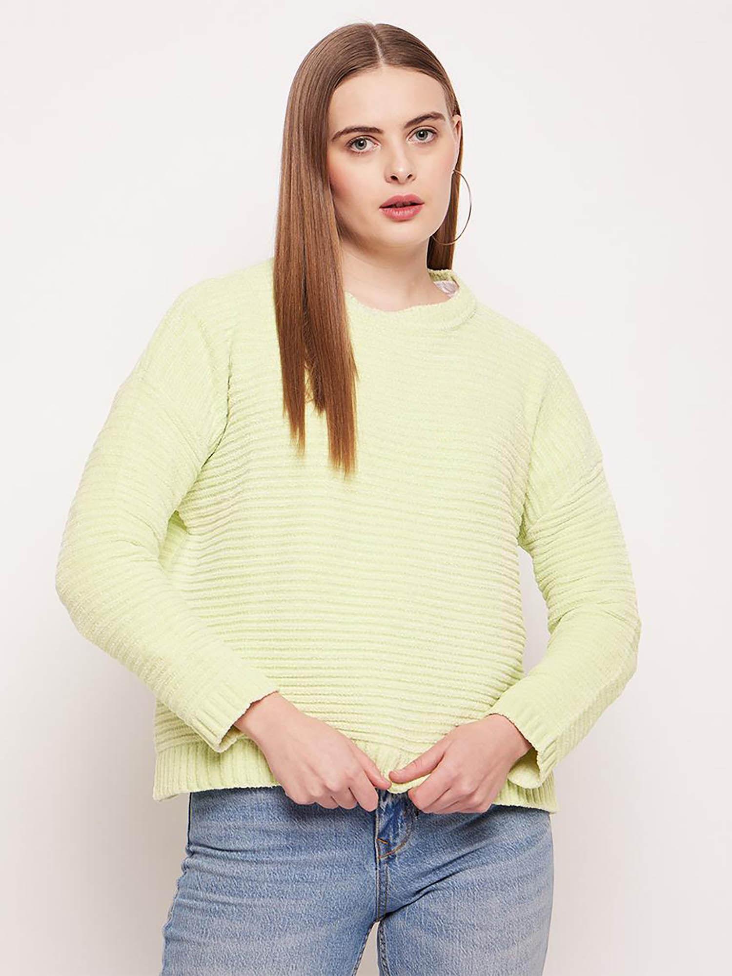 barcelona woven full sleeves round neck green sweater