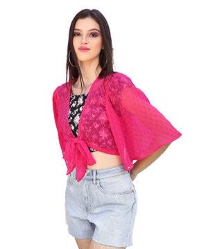 bardot front-open shrug with short sleeves