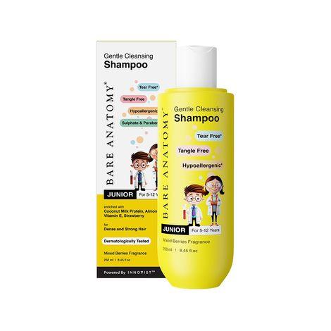 bare anatomy junior gentle cleansing shampoo for kids | anti dandruff shampoo for kids | coconut milk protein & almond oil for tangle-free strong hair | sulphate & paraben free | 250 ml