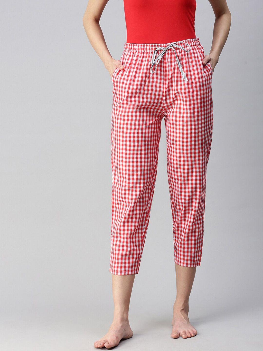 bareblow women checked mid-rise cotton lounge pants