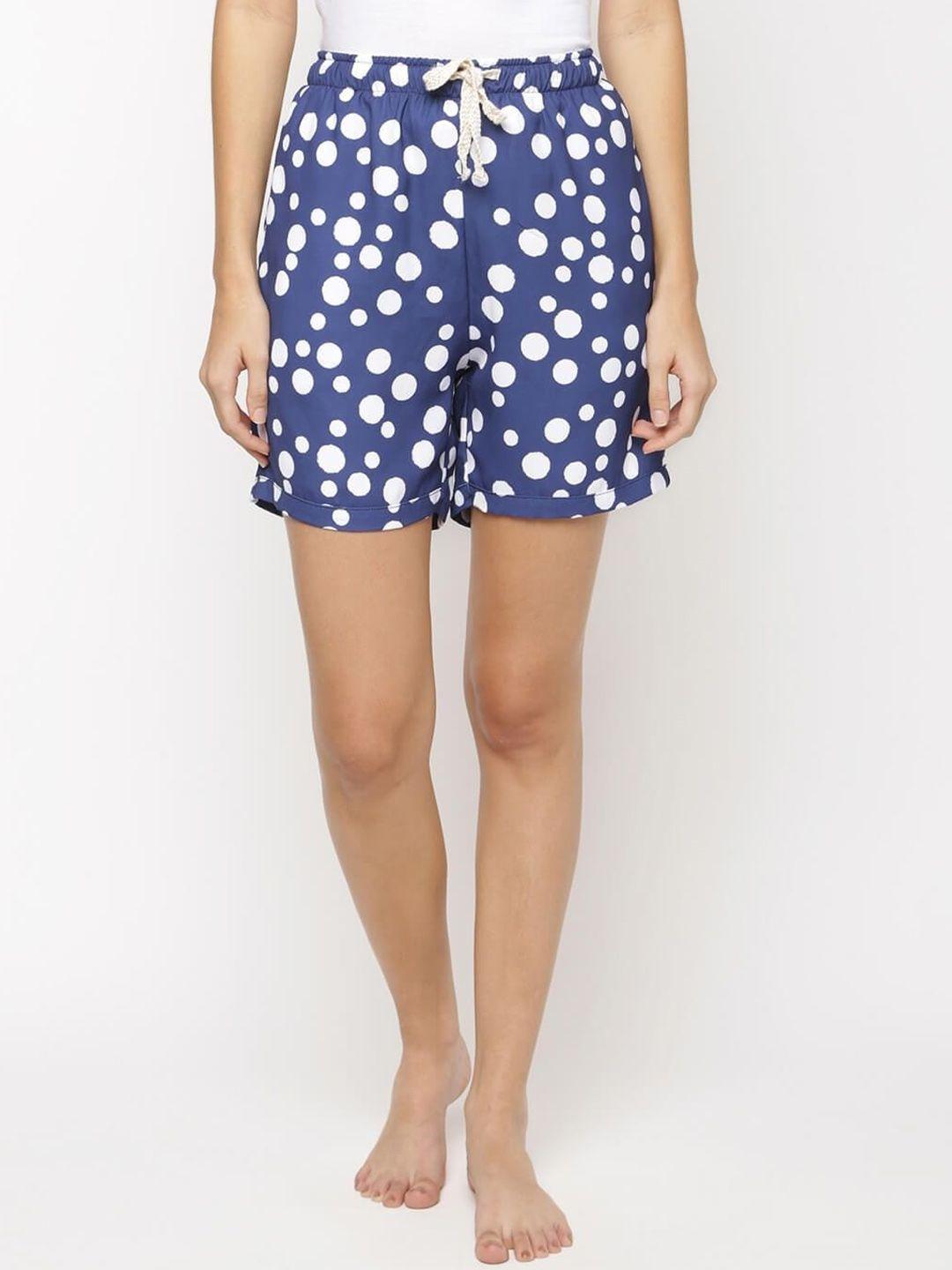 bareblow women polka dots printed mid-rise cotton shorts