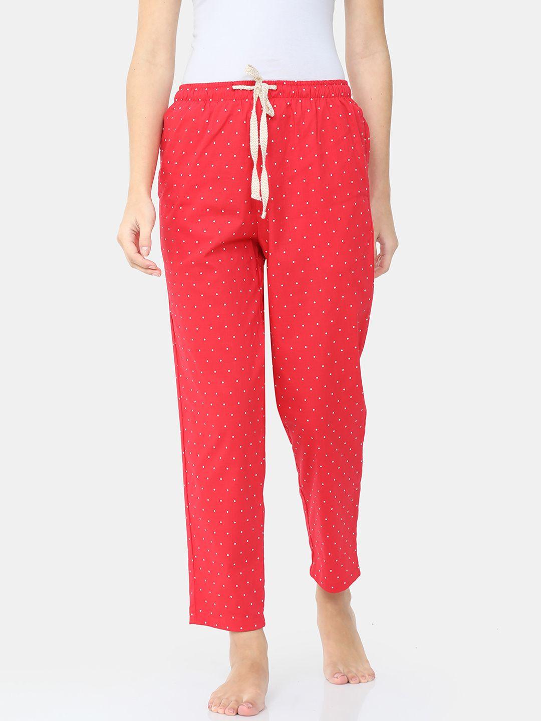 bareblow women red & white printed cotton lounge pants