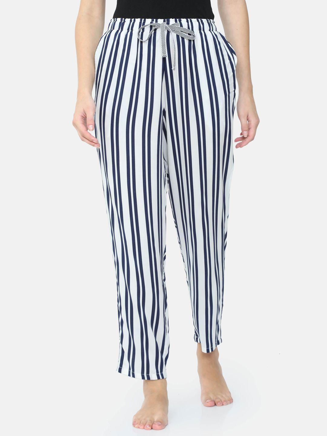 bareblow women white & navy blue striped lounge pants