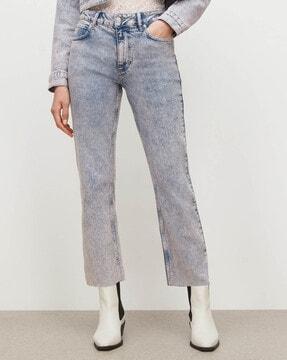 barely straight fit high-rise heavily washed cropped jeans