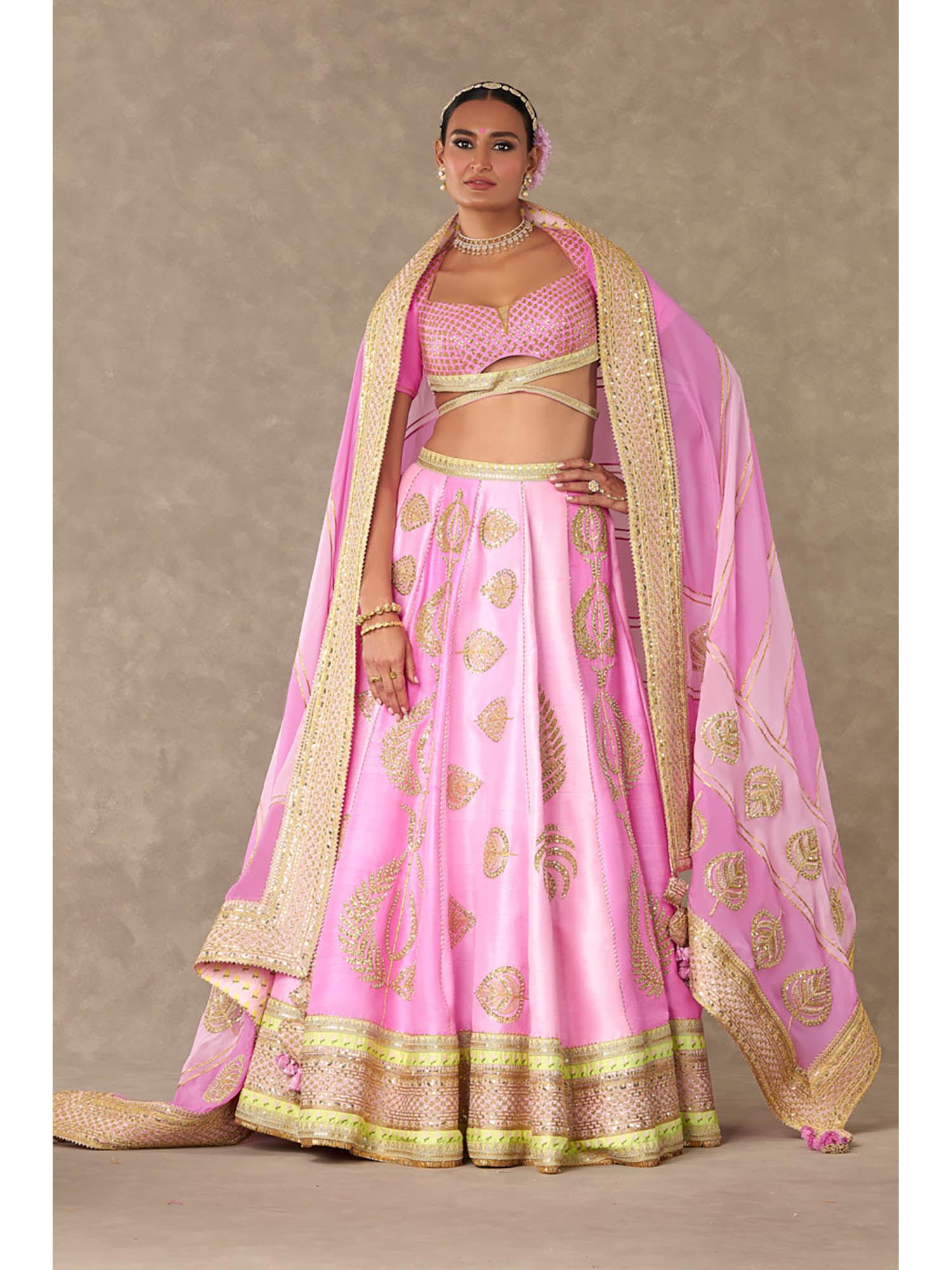 barfi pink embellished lehenga with blouse and dupatta (set of 3)