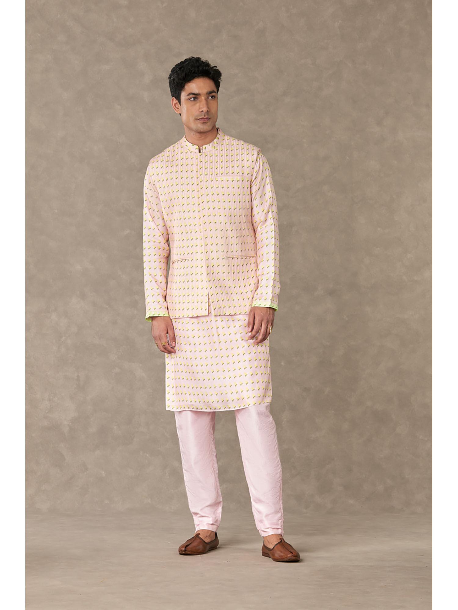 barfi pink wallflower nehru jacket with kurta and pant (set of 3)