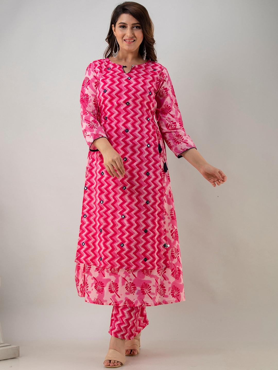 barkha fab women pink printed pure cotton kurta with trouser