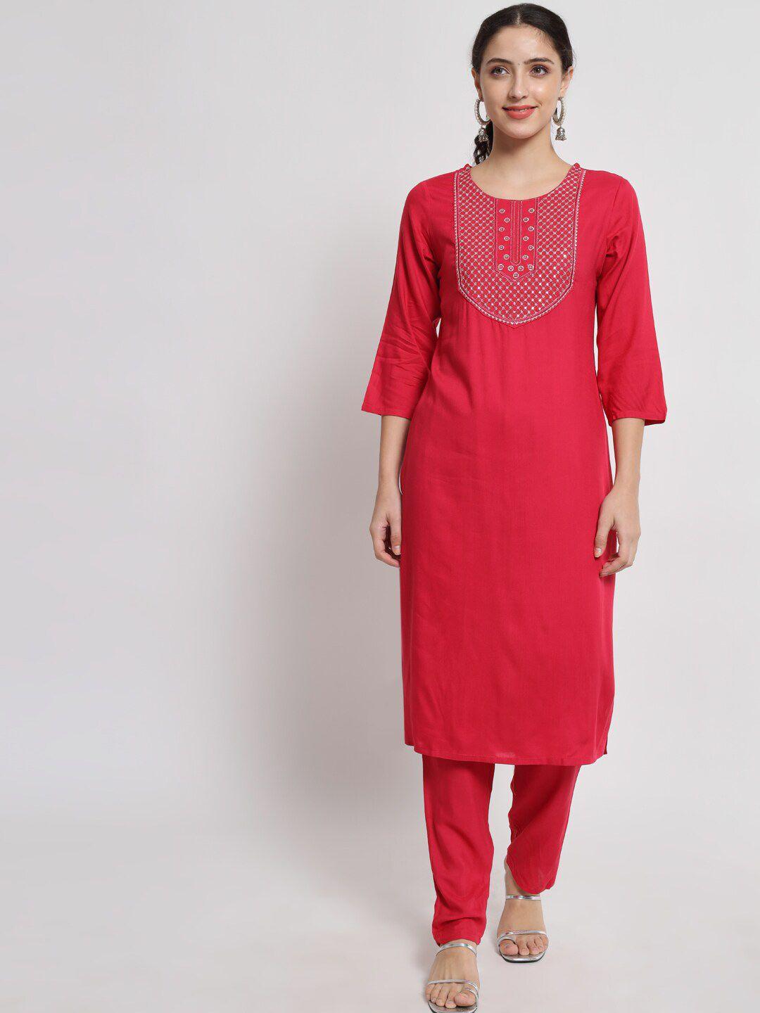 barkha fab women pink ethnic motifs embroidered sequinned kurta with trouser