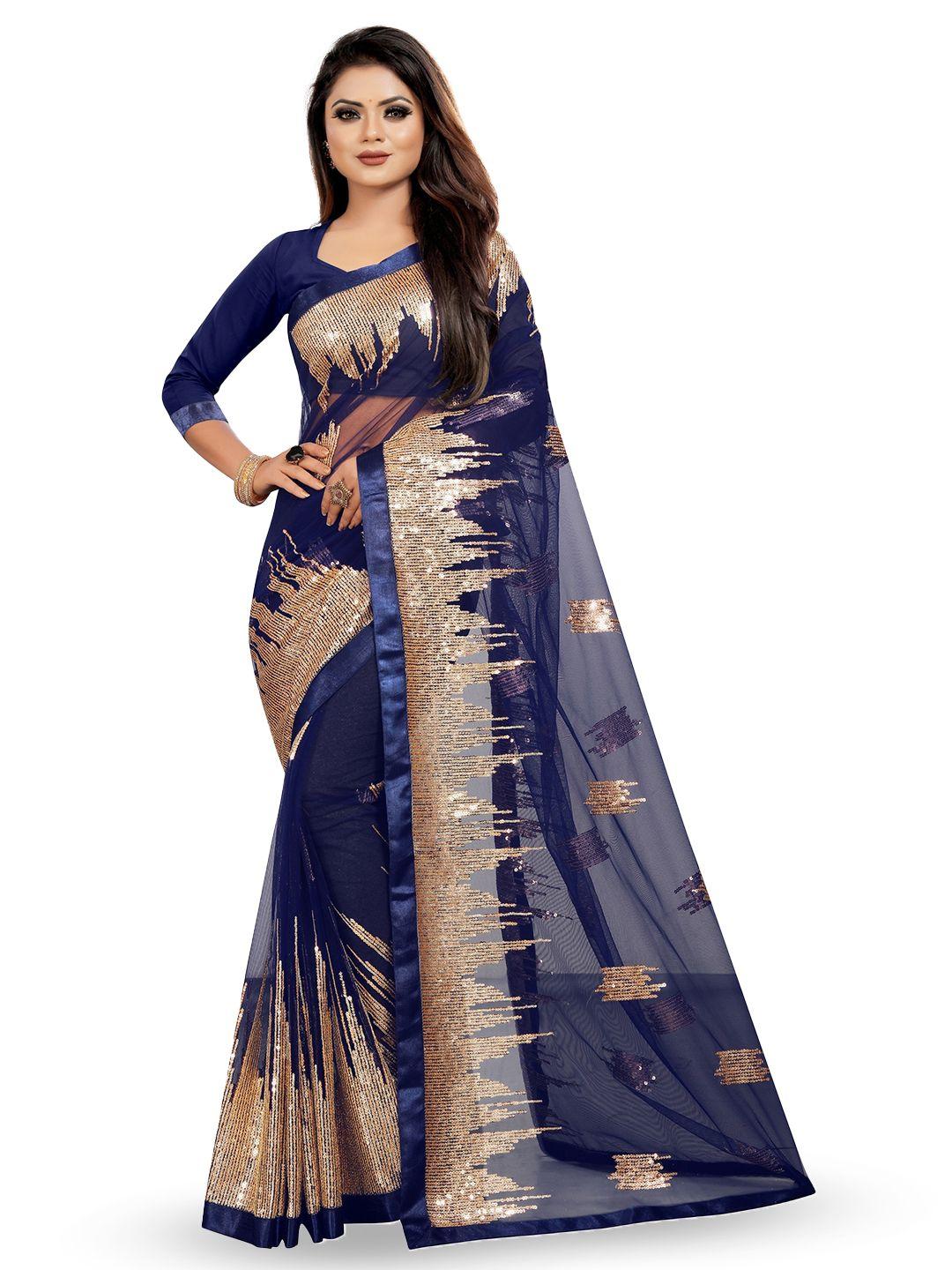 barkiya creation embellished sequined net designer saree