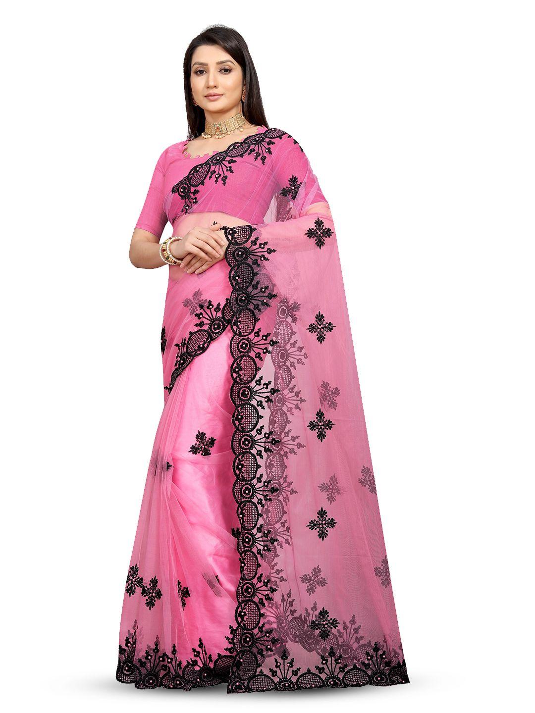 barkiya creation ethnic motifs embroidered net saree