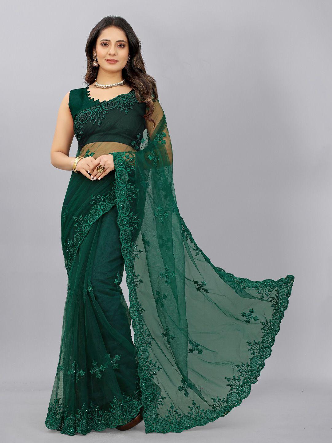 barkiya creation ethnic motifs embroidered net saree