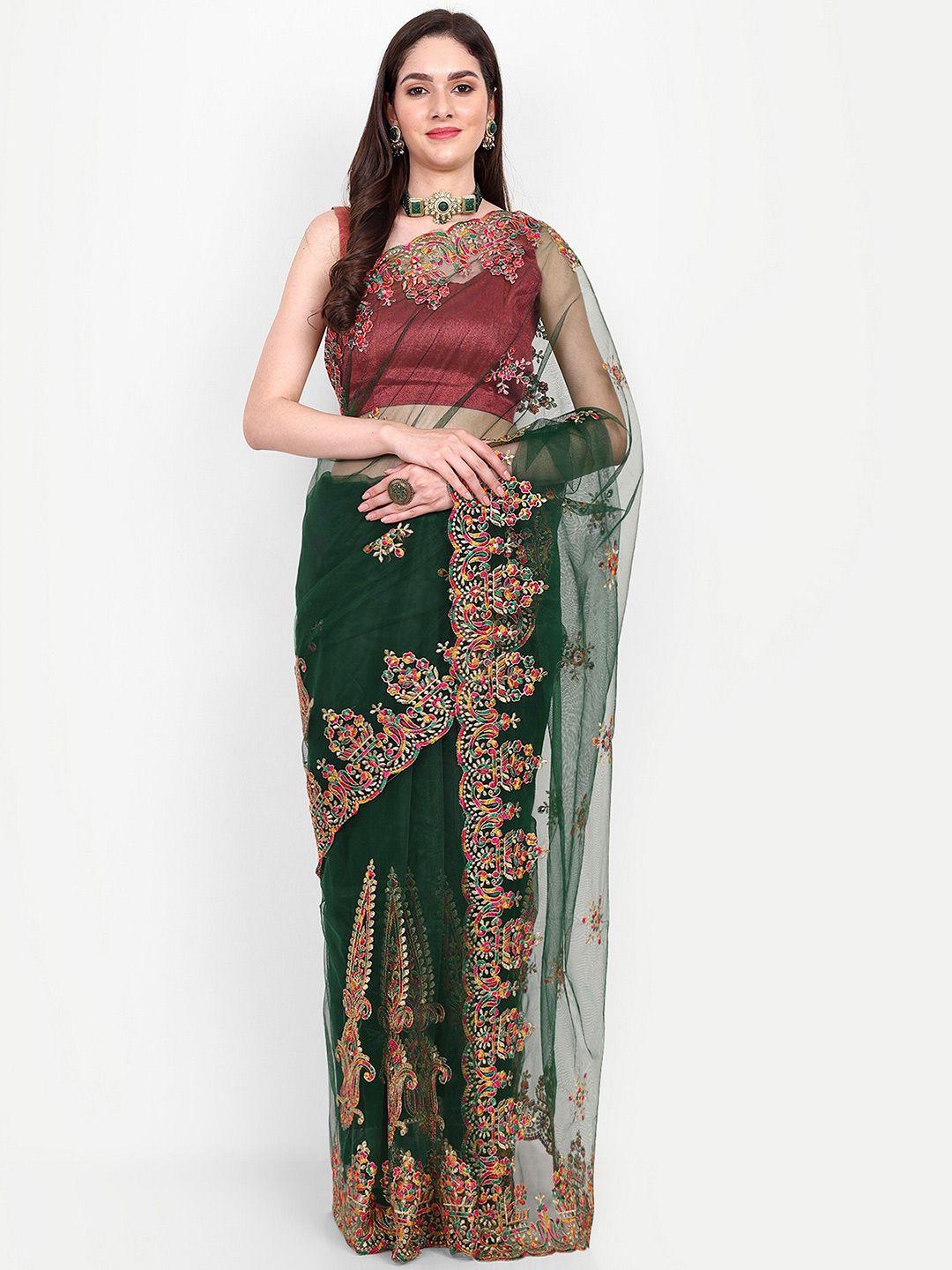 barkiya creation ethnic motifs embroidered net saree