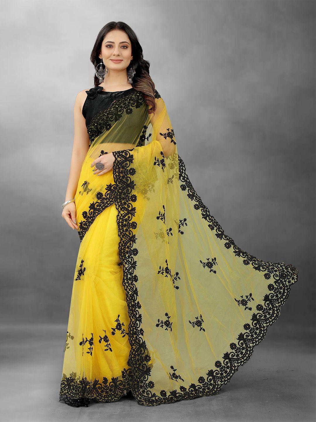 barkiya creation floral embroidered beads and stones net saree