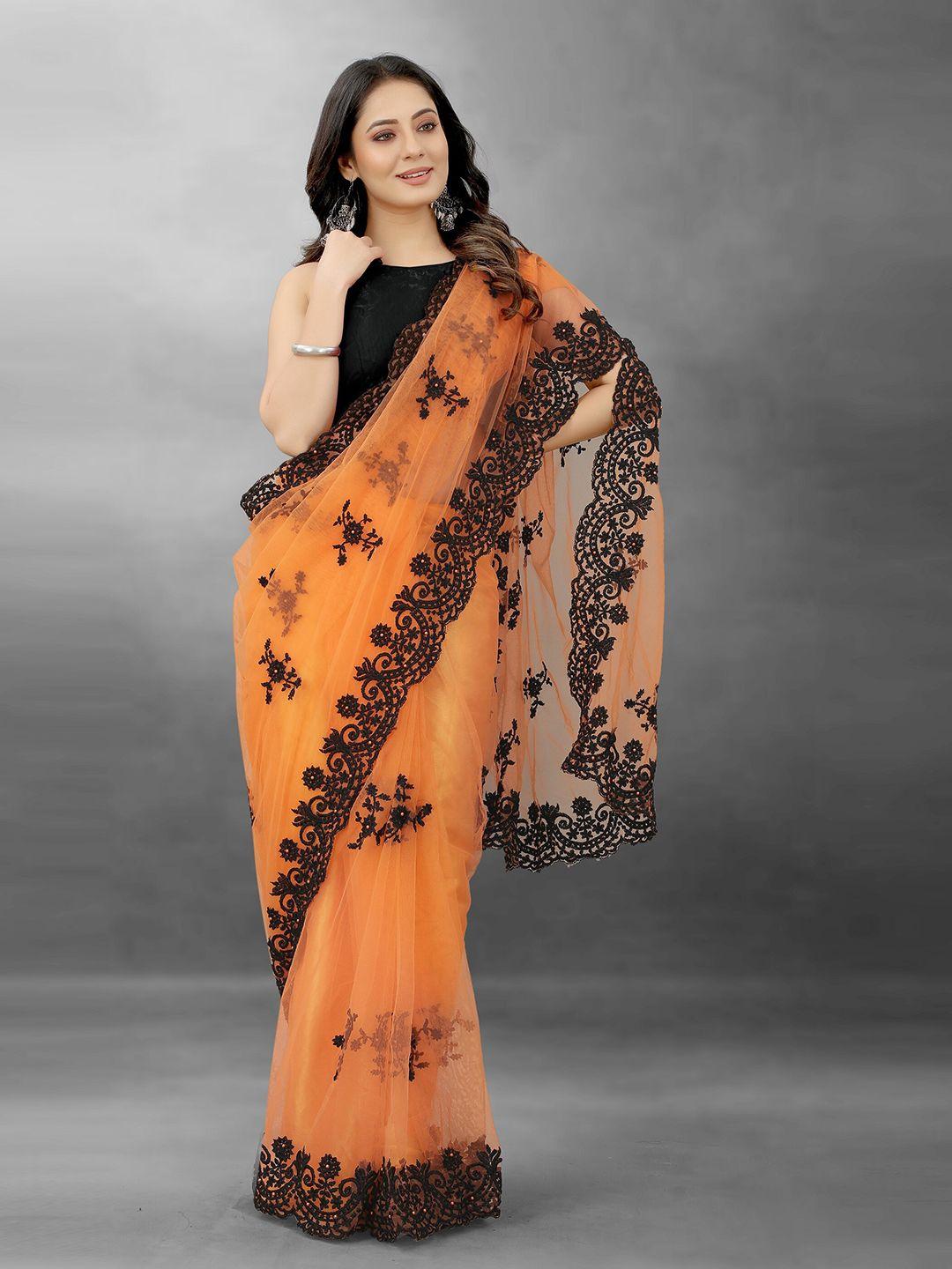 barkiya creation floral embroidered beads and stones net saree