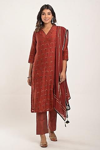 barn red printed kurta set