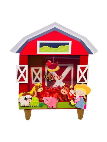 barnyard piggy with cowgirl -red