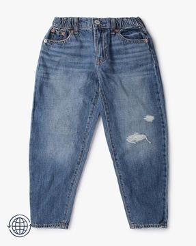 barrel mid-wash ripped jeans