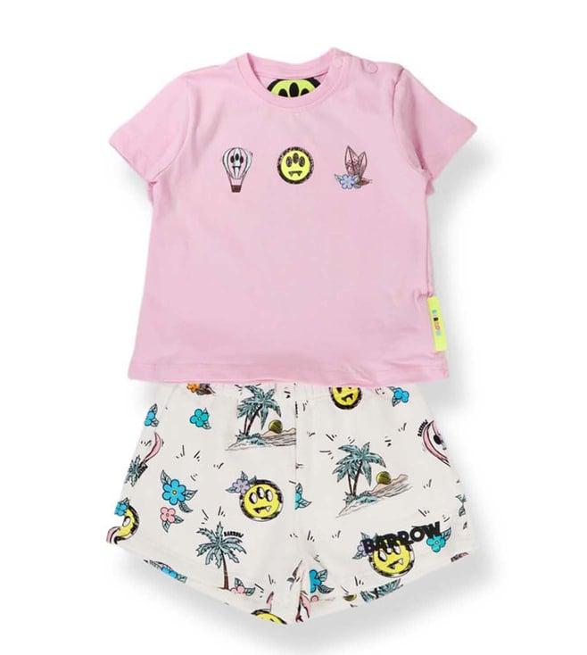 barrow kids pink printed straight fit t-shirt & shorts