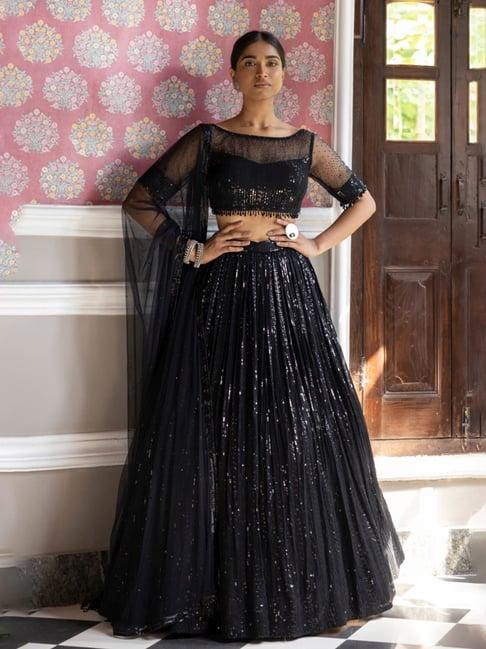 basanti kapde aur koffee black moonlight sequins lehenga with blouse and dupatta