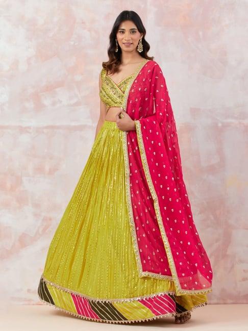 basanti kapde aur koffee lime festive edit green embellished lehenga with blouse and dupatta