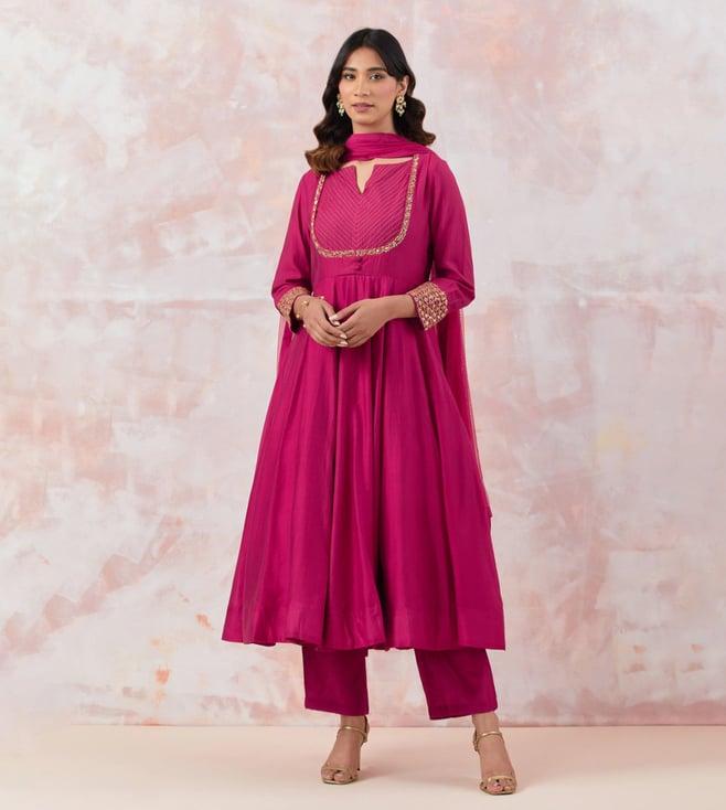 basanti kapde aur koffee pink khwabeeda anarkali with pant and dupatta with embroidery