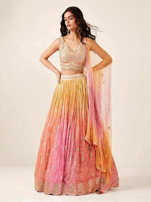 basanti kapde aur koffee pink rangrez tie-dye lehenga with blouse and dupatta