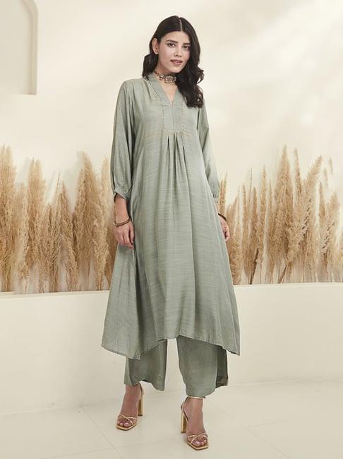 basanti kapde aur koffee pista green aurora kurta and pant