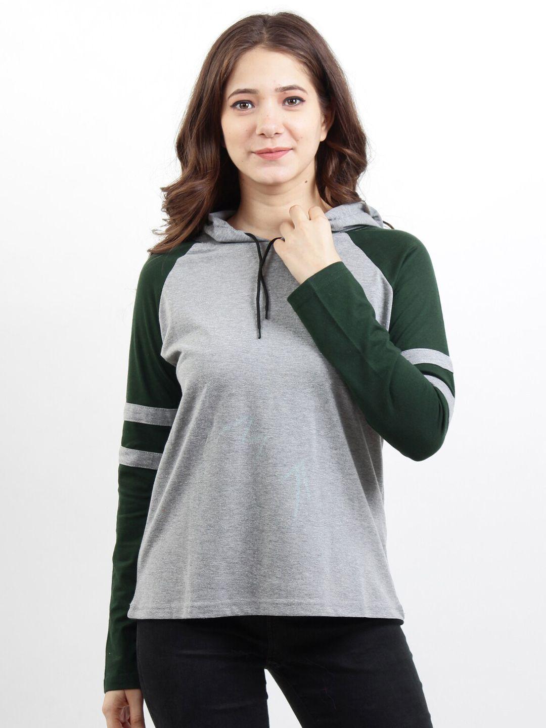 base 41 women green & grey slim fit casual t-shirt