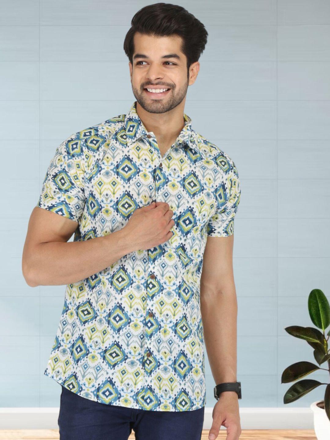 base 41 ethnic motifs printed slim fit cotton casual shirt