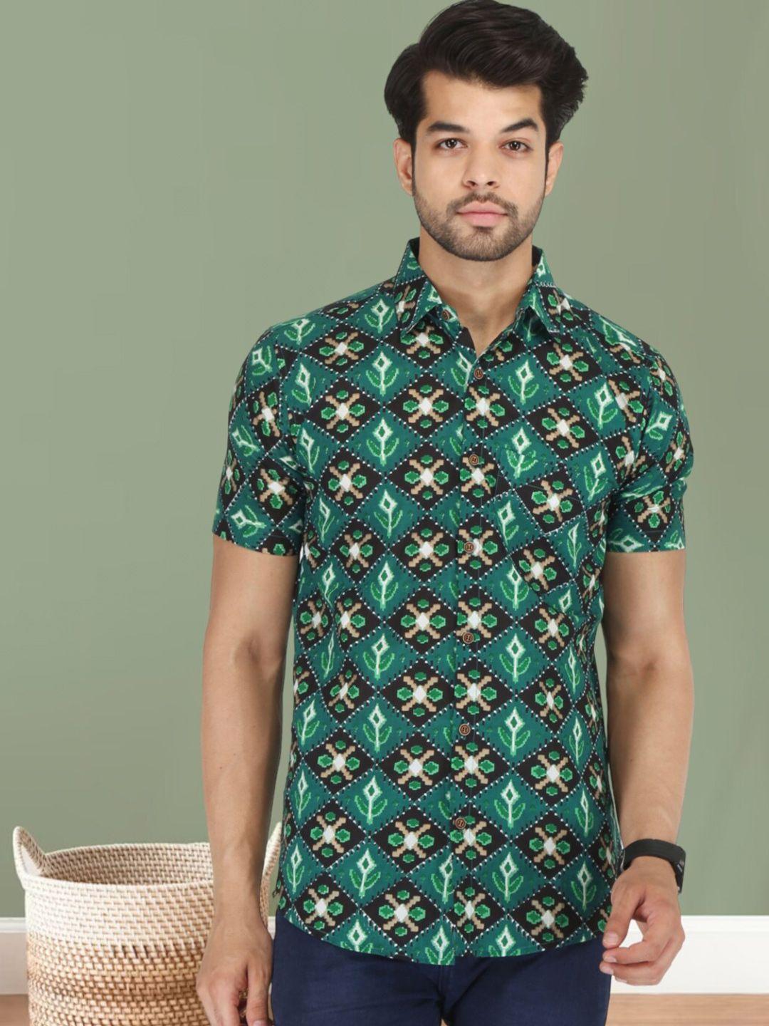 base 41 slim fit ethnic motifs printed cotton casual shirt