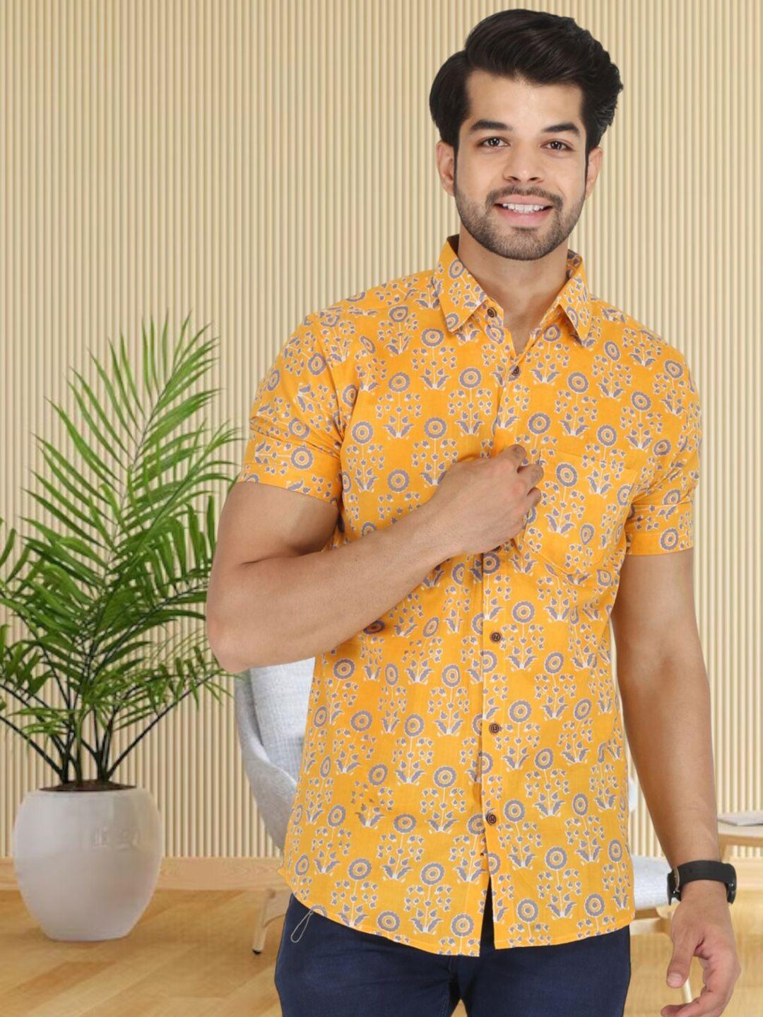 base 41 slim fit floral printed spread collar cotton casual shirt